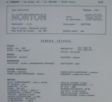NORTON CS 1 YEAR 1932 MOTORCYCLE DATA SHEET WITH PHOTO