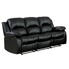 BLACK THREE SEATER SOFA RECLINER LAZY BOY  SUITES SETTEE 3 ARMCHAIR FAUX LEATHER