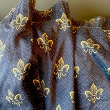 Pair Vintage Blue Curtains Fleur-De-Lys Design - Made in England 210 x 222 cm