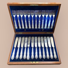 Antique Edwardian 24pc Sheffield Silver Handled Cutlery Set  Boxed