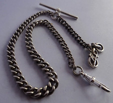 Antique solid silver pocket watch albert chain & silver vintage motorbike fob