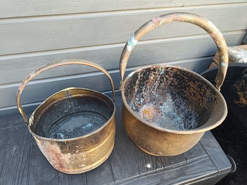 Vintage brass coal bucket pair - vintage,