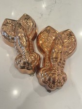 2 Vintage Copper Lobster Cake Jello Mold Wall Hanging Kitchen Decor, 10 In