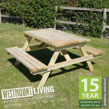 4FT 4 FT WOODEN GARDEN PUB PICNIC BENCH TABLE FOUR SEATER *15 YEAR WARRANTY*
