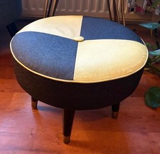 Vintage mid century 1950s Sherborne Round leather  Vinyl Stool yellow & black 