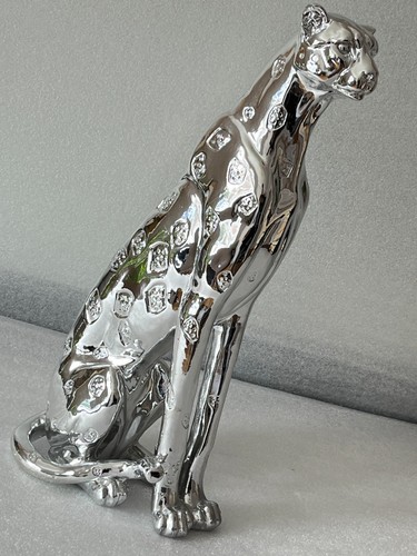 Cheetah statue silver - statue, chrome