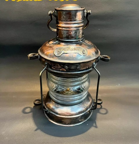 Antique brass anchor oil lamp - antique,