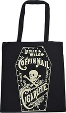 BLACK COTTON TOTE BAG COFFIN NAIL CIGARETTE VINTAGE ADVERT DEATH SKULL TATTOO 