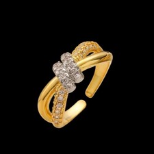 18k Gold Plated White Zircon Adjustable Size Ring With Knot Design. BNWT.