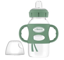 Dr. Brown's Wide-Neck Sippy Bottle with 100% Silicone Handles, Green, BPA Free