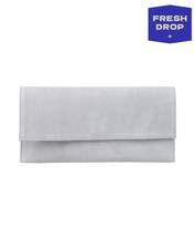 RRP€336 MY CHOICE Suede Leather Clutch Bag Grey Magnetic Flap Made in Italy