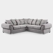 Chesterfield Verona Grey Velour Fabric Corner Sofa Suite 3+2 Seater Scatter Back
