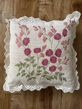 Floral Embroidered Throw Pillow 14x14”– Multicolor Cushion Cover