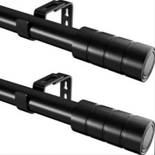 2PCS Curtain Poles Extendable Black with Brackets 110-210cm 《●》 FREE Postage 