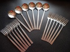 Viners STUDIO Cutlery 18 Piece 1960's Gerald Benney Spoons Forks BARK Textured