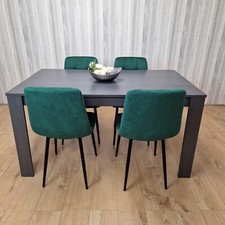 Grey Dining Table and 4 Green Velvet Chairs Kitchen Dining Table for 4 Dining Ro