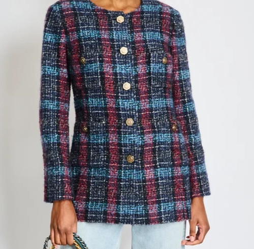 Chanel plaid tweed long jacket - plaid,
