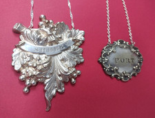 Vintage DECANTER LABEL PORT + Sherry SILVER PLATED Stylish Design Gift UK seller