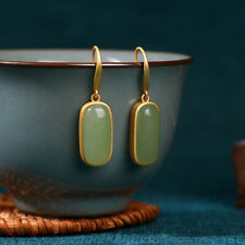Natural Jade Earrings Real Jewelry Stone Vintage 18K Gold Plated Luxury