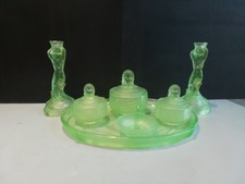 Walther and Sohne Uranium Glass Vanity Set (Nymphen) Art Deco 1930s