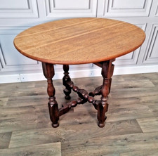 Antique Turned Solid Oak Folding Wooden Occasional Oval Hall Table Vintage