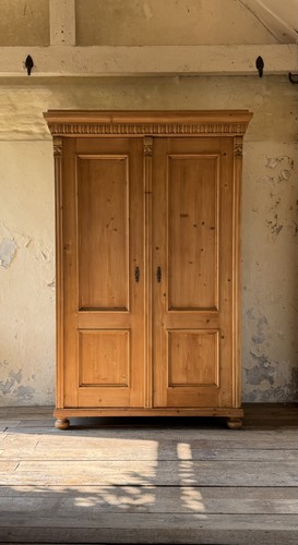 Vintage solid pine wardrobe - pine,