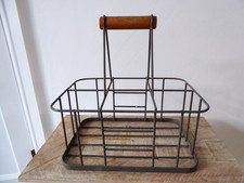 Milk Bottle Holder, Metal with Wood Handle, Holds 6