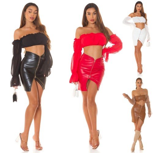 Faux leather mini skirt - leather, koucla