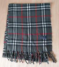 Vintage Burberrys of London 100% Lambs Wool Grey/Red Checked Large Scarf 65 X 12