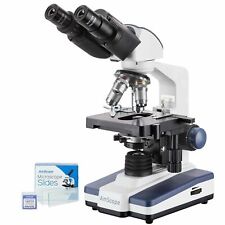AmScope 40X-2500X LED Lab Binocular Compound Microscope with 50pc Blank Slides