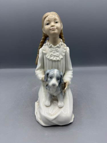 Lladro nao girl with puppy - puppy, dog