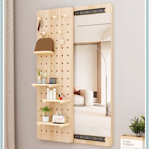Wooden mirror with pegboard - wooden,