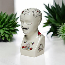 Tattoo L.N fowler porcelain phrenology 12'' ceramic head Antique off  crackle