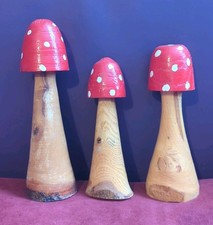 Wooden Toadstools Trio Painted
