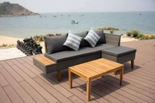 4 Seater Rattan Furniture Set Corner Sofa Acacia Wood Table Garden Patio Outdoor