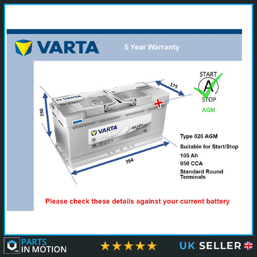 Agm car battery varta - a4,