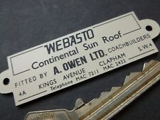 Webasto Continental Sunroof A Owen London Car Badge Plaque 3" Classic BMC TVR MG