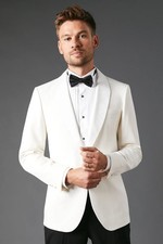 Burton Mens Blazer White Shawl Collar Tuxedo Jacket Single Button Closure