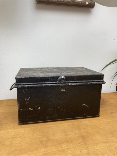 Antique metal deed box with - box,