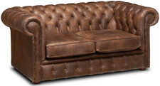 Chesterfield Plus Two Seater Sofa Bed Genuine Vintage Cracked Tobacco Leather