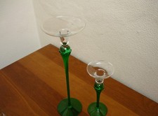 FANTASTIC TWISTED CLAW BOHEMIAN GLASS GREEN STEM CANDLE HOLDERS 14" & 8.25" TALL