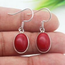 Silver Coral Earrings 925 Sterling Handmade Gemstone Jewelry Gift For Women
