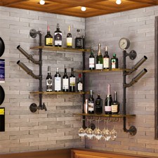 Wine Rack Retro Industrial Wall Mounted Wine Glass Hanging Holder Home Bar Shelf