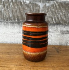 Vintage West Germany Fat Lava Vase 237-75 Brown with Orange and Black Rings