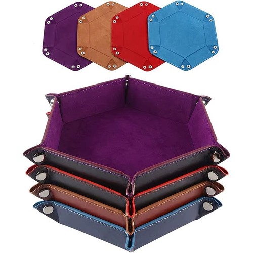 Hexagonal leather dice tray - leather,