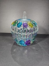 Vintage Soga Japan Crystal Lidded Candy Trinket Dish Glass Thumbprint Dots