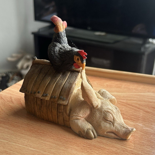 Ceramic pig rooster ornament - rooster,