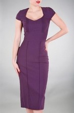 Stop Staring 50s Style Wiggle Dress Aubergine M(UK12) Mad Men Cute Back Pleat 
