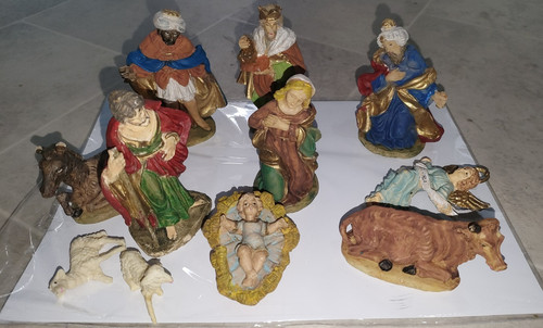 Handpainted resin nativity set - resin,