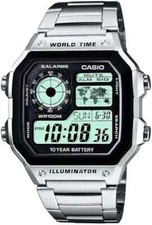 Casio Men's Illuminator Stainless Steel AE-1200WHD World Time Digital Watch New